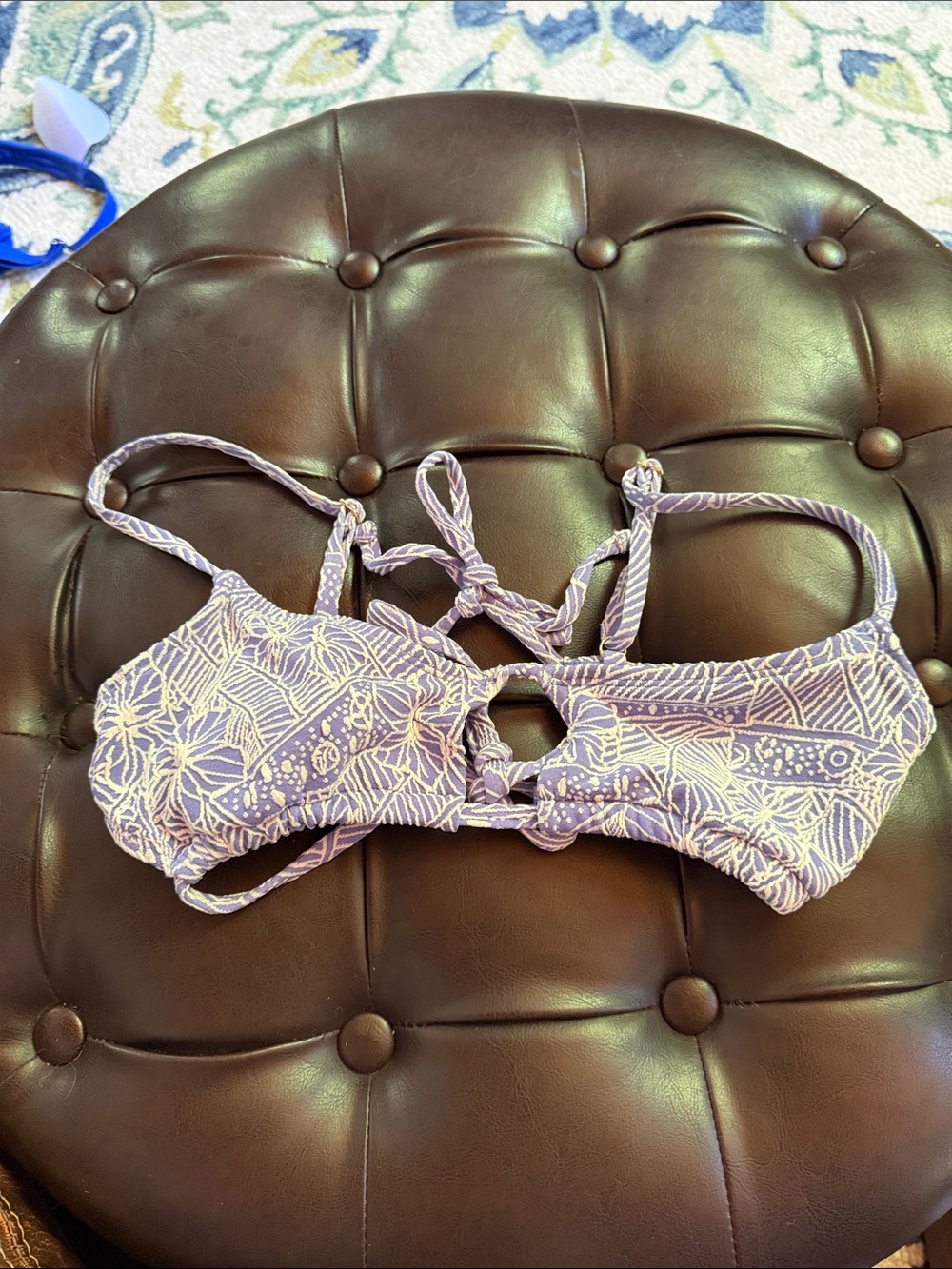 Purple Patterned Bikini Top with Twist Front